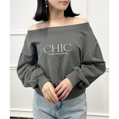 ジュリアブティック JULIA BOUTIQUE ヘルシーな肌見せができる。CHICオフショルダースウェットトップス （チャコール）