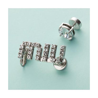 MIUMIU ミュウミュウ クリスタル ピアス 5IO059 2DNC ミュウ ミュウ ピアス MIU MIU METAL EARRINGS WITH CRYSTALS