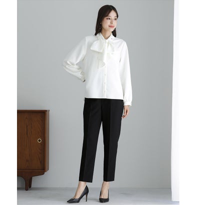 ホワイトジョーラ WHITE JOOLA ダブルピケクロス・BIGボウタイブラウス＆美脚テーパードパンツ （オフホワイト） 8,306円