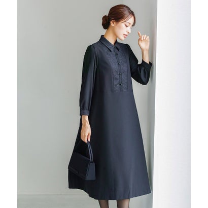 ホワイトジョーラ WHITE JOOLA 【洗い濯ぎ機で洗える】喪服 WEB制限事項/前胸部スピード競技うつり変わりデザインブラックフォーマルワンピース （黒いこと）