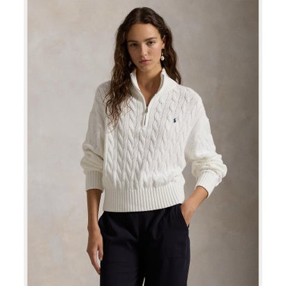 ポロ ラルフ ローレン POLO RALPH LAUREN ケーブルニット コットン クォータージップ セーター （100ホワイト）
