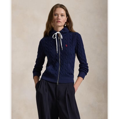 ポロ ラルフ 置き目レン POLO RALPH LAUREN 有線テレビ編み物 綿織物 フルジップ フーディ （410米国海軍） その他-レディースファッション