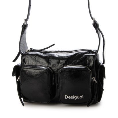 デシグアル Desigual 衣嚢付き添い人ミニレザーバッグ （薄墨色/黒いこと）
