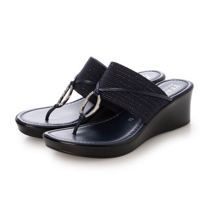 イタリアンシューメーカーズ ITALIAN SHOEMAKERS ビジュー付きラウンドメタルウェッジサンダル （ネイビー）