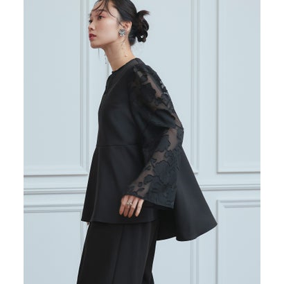 ルイルエブティック RUIRUE BOUTIQUE 【オケージョン相応う】 御芽出度 伸ばすこと 洗える ｜ 華やぎ セットアップ 御召しもの シアー 取りすてるジャカード トップス / セミワイドパンツ ｜ 美脚 寄り合い