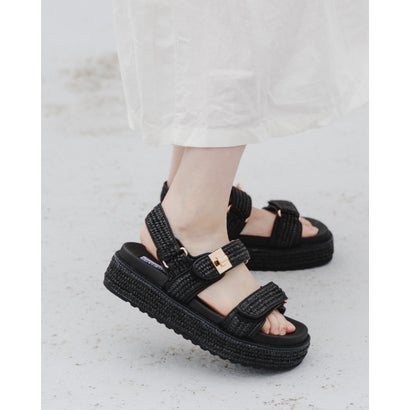 スティーブ マデン STEVE MADDEN ダブルベルトラフィアサンダル （ブラックラフィア）