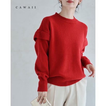 カワイイ CAWAII ショルダーフレアの着映えカラーニットプルオーバートップス （レッド）