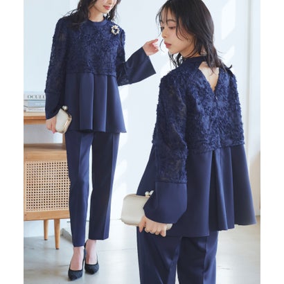 ルイルエブティック RUIRUE BOUTIQUE オケージョンドレス 結婚式 ストレッチ ｜ 華やぎ セットアップ ドレス 立体レース トップス / テーパードパンツ ｜ 美脚 お呼ばれドレス パーティードレス