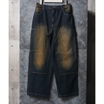 ワンフォークロージング 1111clothing オーバーダイ ダブルニー デニムパンツ （BLUE）