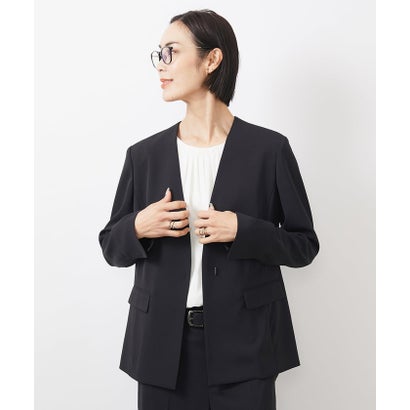ミッシェルクラン MICHEL KLEIN ［セットアップ対応/洗える］ツイルノーカラージャケット(多機能素材) （ブラック）