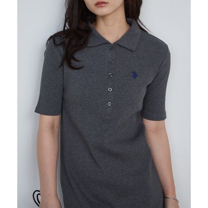 ラナン RANAN 【U.S. POLO ASSN.】ポロ衿リブワンピース （グレー）