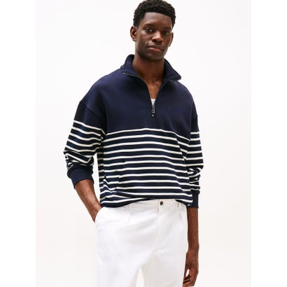 トミー ヒルフィガー TOMMY HILFIGER パネルボーダーハーフジッププルオーバー (ネイビー)|LOCOMALL(ロコンド公式ストア)