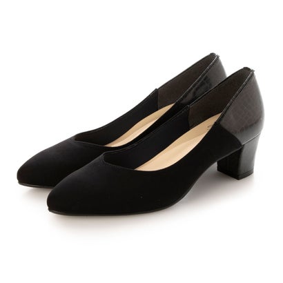 ギャザー gather 異素材コンビVカットパンプス （BLK/SW） の商品写真