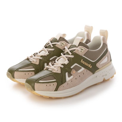 bussolaブソラ BMS 本革コンビスニーカー（カーキ） （Khaki＆Beige）