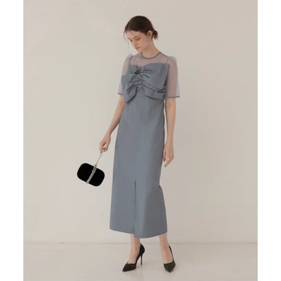 レジャ Leja フロントプリーツシアースリーブIラインドレスワンピース美脚効果結婚式 パーティードレス 成人式 20代 30代 40代 (BLUE)|LOCOMALL(ロコンド公式ストア)