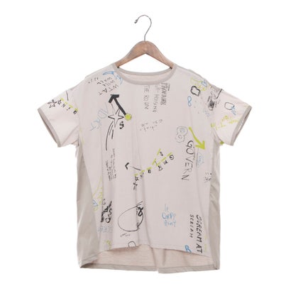 ブローディア BRODIAEA 手書き風プリント半袖Tシャツ 東雲ちりめん生地 しぼ加工カットソー【日本製】 （グレイッシュベージュ）