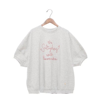 エグランティーヌ EGLANTINE 歯ブラシ加工刺繍Tシャツ ぽわん袖カットソー （杢グレー）