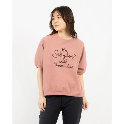 エグランティーヌ EGLANTINE 歯ブラシ加工刺繍Tシャツ ぽわん袖カットソー （コーラル）