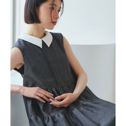 ルイルエブティック RUIRUE BOUTIQUE 洗える 2WAY ｜ 襟付き シアー ジャカード ギャザー フレア ワンピース ｜ レディース おしゃれ きれいめ オフィスカジュアル 通勤服 リゾート ロングワンピ