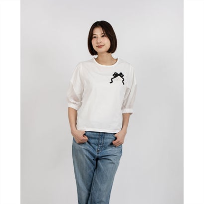 アンナニコラ Anna Nicola リボンモチーフトップス 袖シアーカットソー （オフホワイト） 9,636円