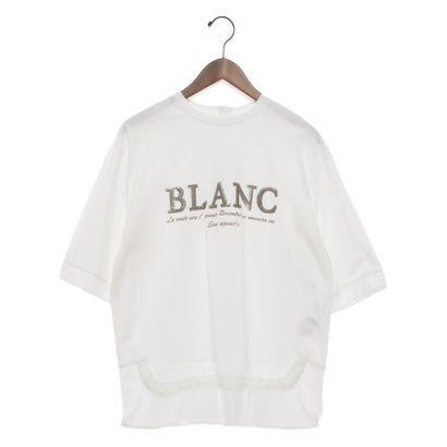エグランティーヌ EGLANTINE BLANC スパンコールロゴTシャツ メッシュ切り替えバックファスナー半袖カットソー （オフホワイト）