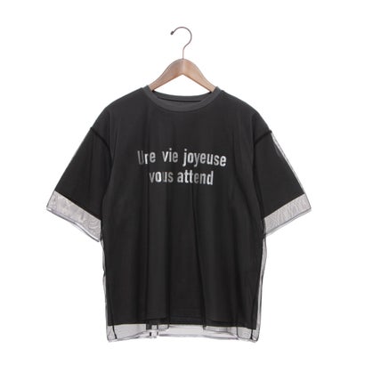 エグランティーヌ EGLANTINE チュール重ね ロゴカットソー 半袖Tシャツ （グレー）