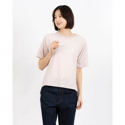 エグランティーヌ EGLANTINE 前後2wayプルオーバー 箔プリントロゴ×ヘンリーネック 半袖つるサラカットソー （ピンク）