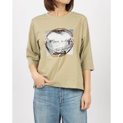 ブローディア BRODIAEA ハイブリットコットン フォトプリント5分袖Tシャツ （モスグリーン）