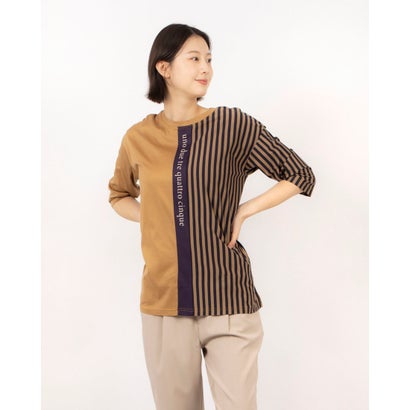 ブローディア BRODIAEA ボーダー切替ロゴTシャツ （キャメル）