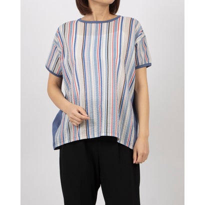 ブローディア BRODIAEA ミラクルウェーブ マルチカラーストライプ切り替え半袖Tシャツ （ブルー）