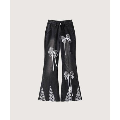 ラポミ プチ LA POMME petit Lace Butterfly Denim Pants （Black） 9,984円