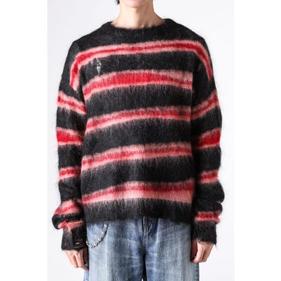 カミヤ KAMIYA Distressed Border Mohair Sweater （Black）