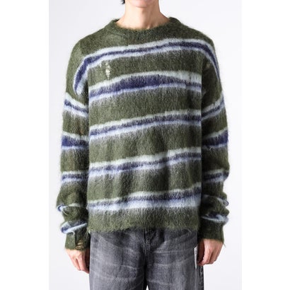 カミヤ KAMIYA Distressed Border Mohair Sweater （Khaki）
