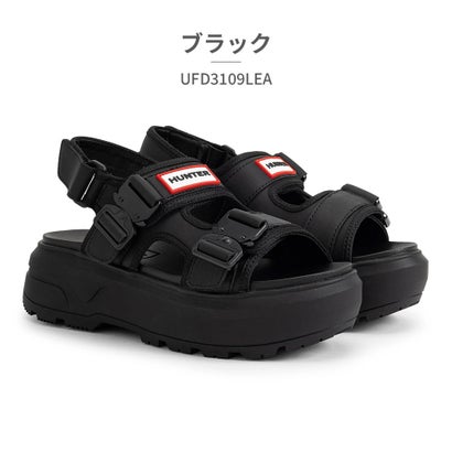 山立ち HUNTER サンダル レディース UFD3109LEA 山立ち U CITY REBEL NEO LEATHER BUCKLE SANDAL 厚底 （黒いこと）