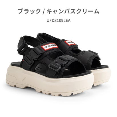 山立ち HUNTER サンダル レディース UFD3109LEA 山立ち U CITY REBEL NEO LEATHER BUCKLE SANDAL 厚底 （黒いこと）