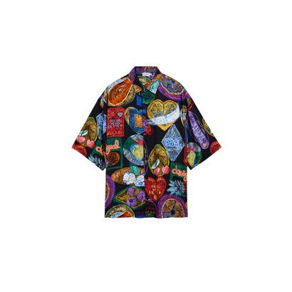 デシグアル Desigual フルーツ柄の半袖シャツ （グレー/ブラック）