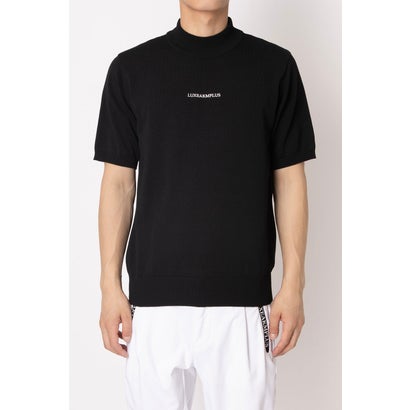 リュクスエイケイエムプラス LUXEAKMPLUS ゴルフ ゴルフ うしろ側ロゴタイプ半袖モックネックニット（黒いこと） メンズウェア-ゴルフ