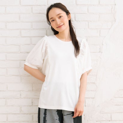 補欠選手表どおり マイ判定基準 sabstreet my standard 9号・15号(M・3L) FONTLAB 【COOL】布切れコンビボリュームギャザースリーブカットソー （白いこと） レディースファッション-Tシャツ・カットソー