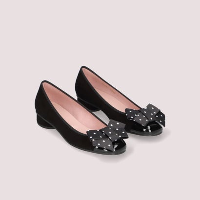 プリティ・バレリーナ Pretty Ballerinas ODETTE dotty bow / オデット ドッティ ボウ ヒール付きバレエシューズ （NEGRO-NEGRO）