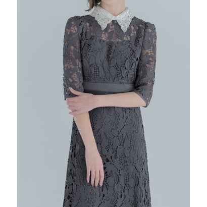レジャ Leja 花柄レースビジューカラーAラインドレスワンピース美脚効果結婚式 パーティードレス 成人式 二次会 同窓会 お呼ばれ オケージョン 20代 30代40代 （GRAY）