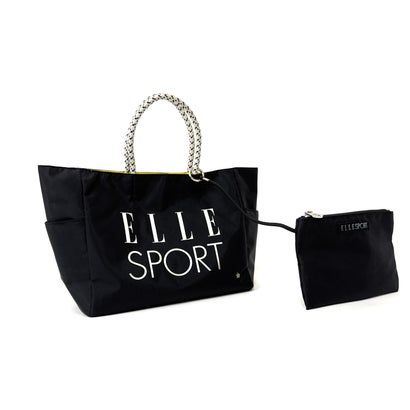 エルスポーツ ELLESPORT ロープハンドル トートバッグ Mサイズ ミニポーチ付き 軽量 はっ水 （ブラック(BLACK)）