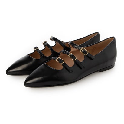 インターショシュール INTER-CHAUSSURES ベルテッドフラットパンプス (ブラック)
