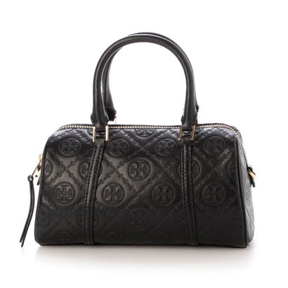 トリーバーチ TORY BURCH Tモノグラム コントラスト エンボス プチバレルバッグ （BLACK）