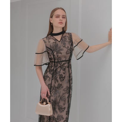 レジャ Leja スパンコールフラワーIラインワンピースドレスワンピース美脚効果結婚式 パーティードレス 成人式 二次会 同窓会 お呼ばれ オケージョン 20代 30代 40代 （BLACK）
