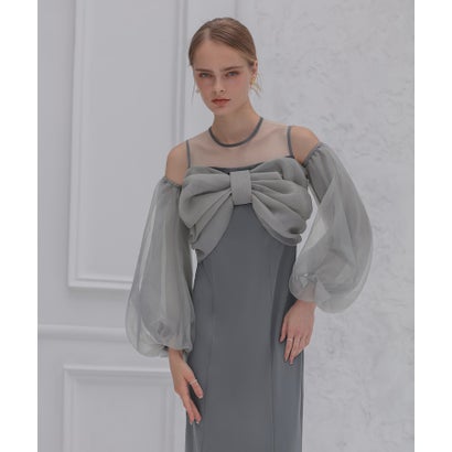 レジャ Leja フロントリボンチュールIラインワンピースドレス2点セット美脚効果結婚式 パーティードレス 成人式 二次会 同窓会 お呼ばれ オケージョン 20代 30代 40代 （BLUE）