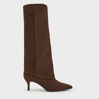 ポインテッドトゥ キトゥンヒールロングブーツ （Dark Brown Textured）