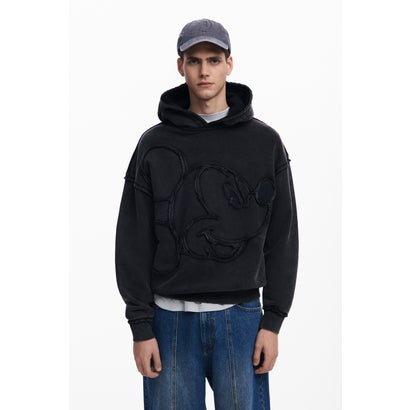 デシグアル Desigual ミッキーマウスのフーディースウェットパーカー （グレー/ブラック）