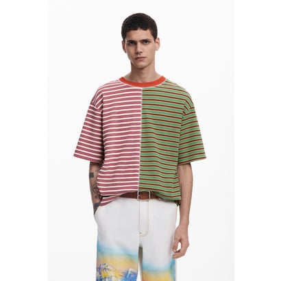 デシグアル Desigual ストライプ柄の半袖Tシャツ （グリーン）