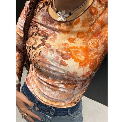デシグアル Desigual アップリケ付きロマンティックTシャツ （オレンジ）