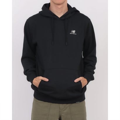 【外国で制限事項/日本未入荷】ニュー平衡にする New Balance Essential Small Logo Hoodie エッセンシャル ロゴタイプ フーディー パーカー (STANDARD FIT) （黒いこと）